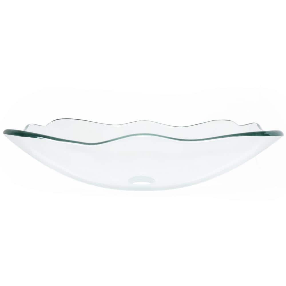 Elegante Clear Glass Rectangular Vessel Sink with Oil Rubbed Bronze Drain
