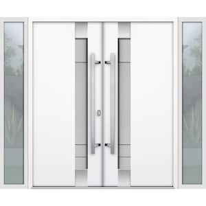 1713 100 in. x 80 in. Left-hand/Inswing 2 Sidelites Tinted Glass Black White Steel Prehung Front Door with Hardware