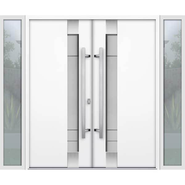 VDOMDOORS 1713 104 in. x 80 in. Right-hand/Inswing 2 Sidelites Tinted Glass White Steel Prehung Front Door with Hardware