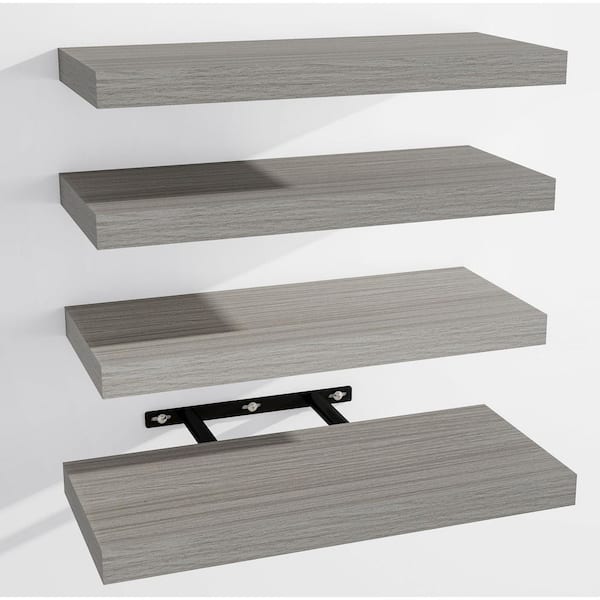 Unbranded 15 in. W x 6 in. D Distressed Grey Wood Floating Shelves for Wall(Set of 4), Wall Mounted Decorative Wall Shelf