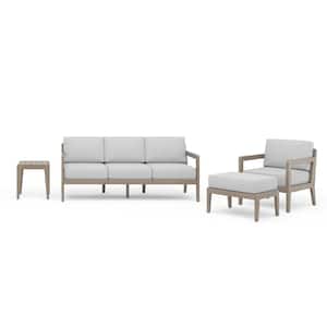Sustain Gray 3-Piece Wood Patio Conversational Set with Sofa, Lounge Chair and Side Table with Gray Cushions