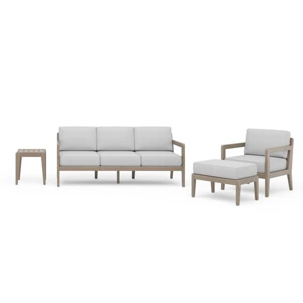 HOMESTYLES Sustain Gray 3-Piece Wood Patio Conversational Set with Sofa, Lounge Chair and Side Table with Gray Cushions