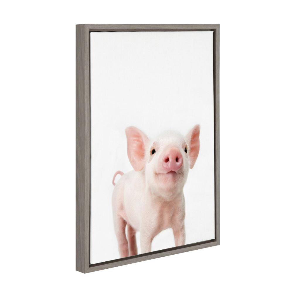 Gray Framed Canvas Print of Baby Piglet, 18" x 24"