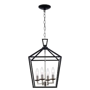 Lacey 4-Light Black and Chrome Pendant Light Fixture with Caged Metal Shade