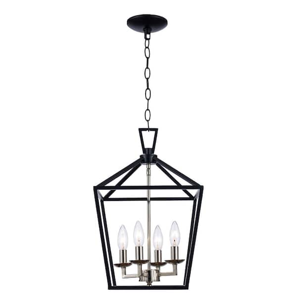 Bel Air Lighting Lacey 4-Light Black and Chrome Pendant Light Fixture with Caged Metal Shade