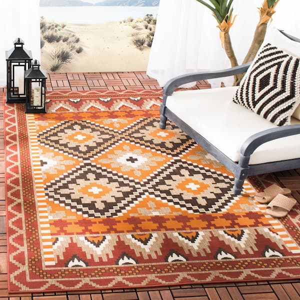 Veranda Rust/Red 2 ft. x 4 ft. Southwestern Tribal Indoor/Outdoor Area Rug