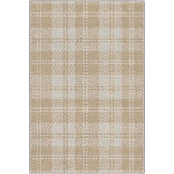 Well Woven Beige Brown 3 ft. 3 in. x 5 ft. Apollo Plaid Farmhouse Geometric Area Rug