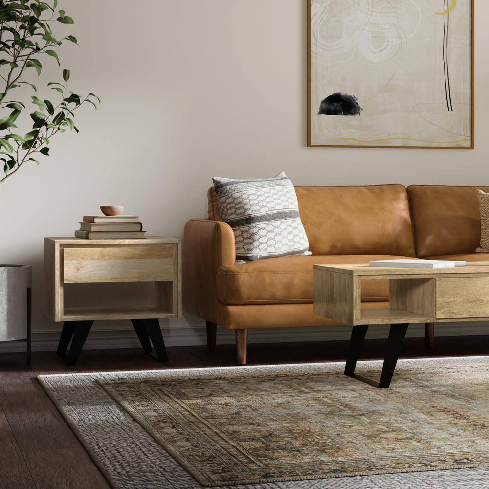 Natural Mango Wood and Metal End Table with Storage
