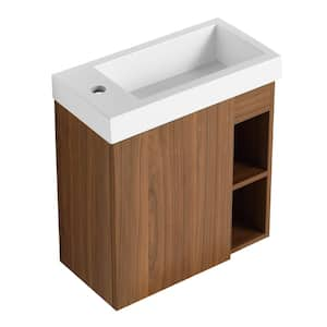 20 in. W x 10 in. D x 21 in. H Floating Wall-Mounted Bathroom Vanity in Walnut with White Cultured Marble Sink