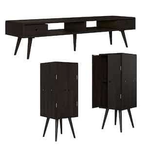 Freemont 59.06 in. Dark Espresso Solid Wood TV Stand and Tall Chests with Doors Fits TVs Up to 58 in.
