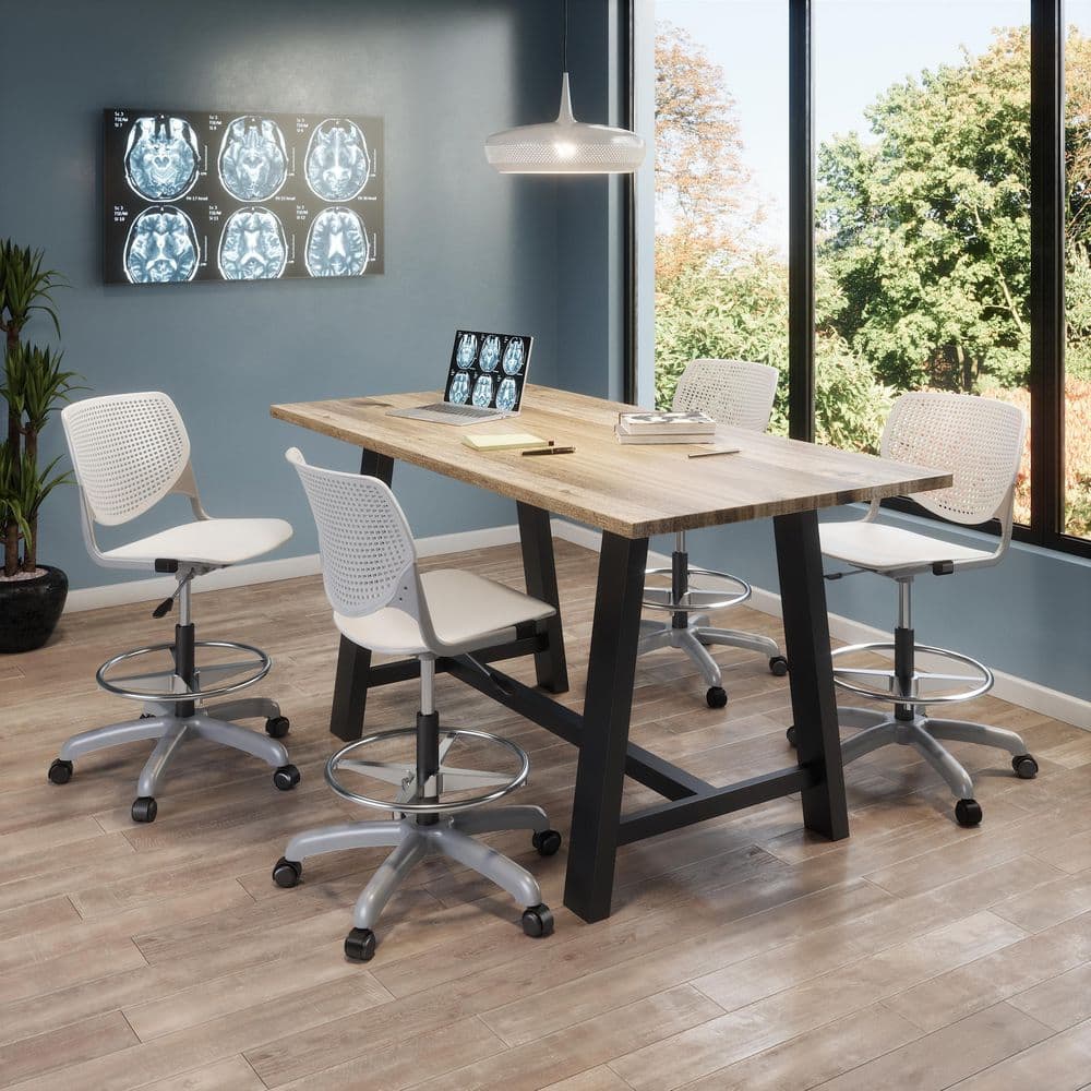 Kool Adjustable Black Metal Drafting Chair with Perforated Back