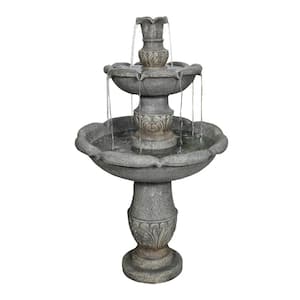 48.4 in. Cement Pedestal Waterfall Fountain - Outdoor Floor 3-Tier Pedestal Water Fountain and Birdbath for Garden, Lawn