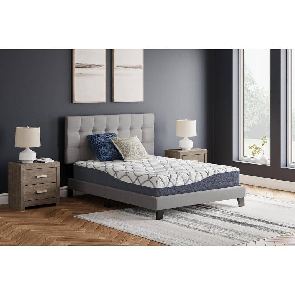 Blue and White 10-Inch Queen Memory Foam Mattress