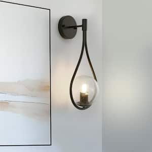 7.87 in. 1-Light Black Modern Globe Wall Sconce with Seeded Glass Shade for Living Room