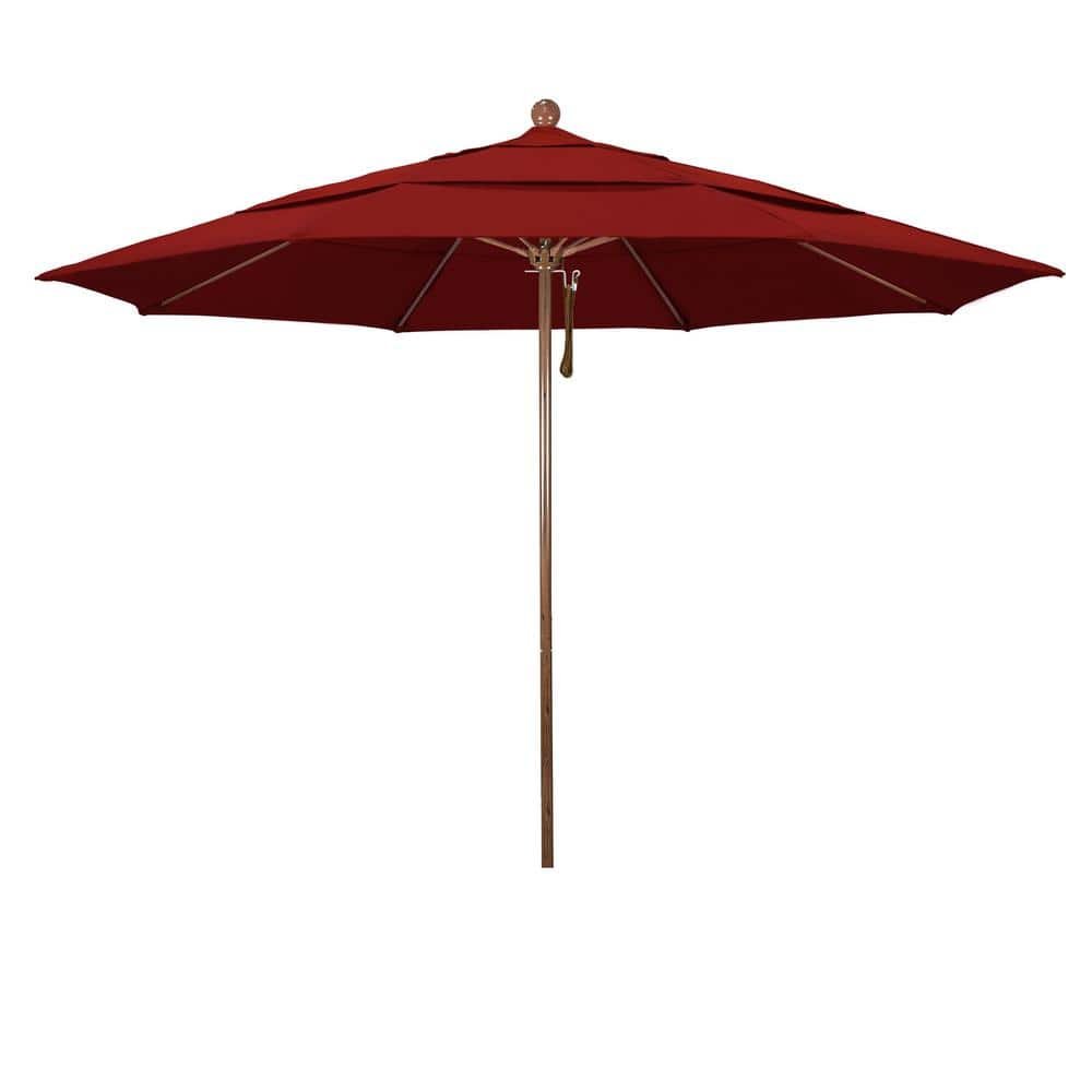 California Umbrella 11 ft. Woodgrain Aluminum Commercial Market Patio ...