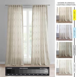 Suez Natural Damask Embroidered 50 in. W x 108 in. L Rod Pocket Sheer Curtain (Panel 1)