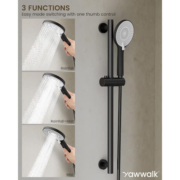 3-Spray Wall Bar Shower Kits 1.8 GPM with Handheld Shower in Matte Black (Valve Included)