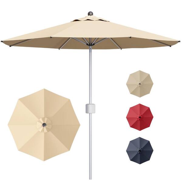 9 ft. Motorized Patio Umbrella, Remote Outdoor Umbrella with Heavy Duty Aluminum Frame, Beige