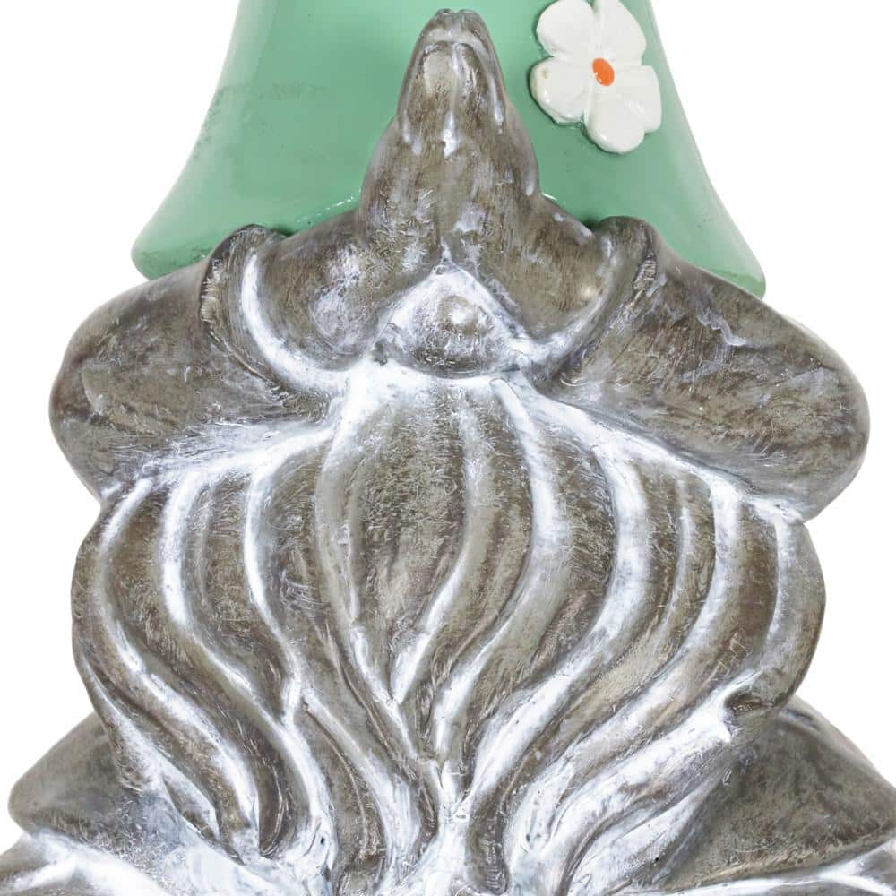 Solar Powered Resin Meditating Gnome with LED Hat, 11 Inch