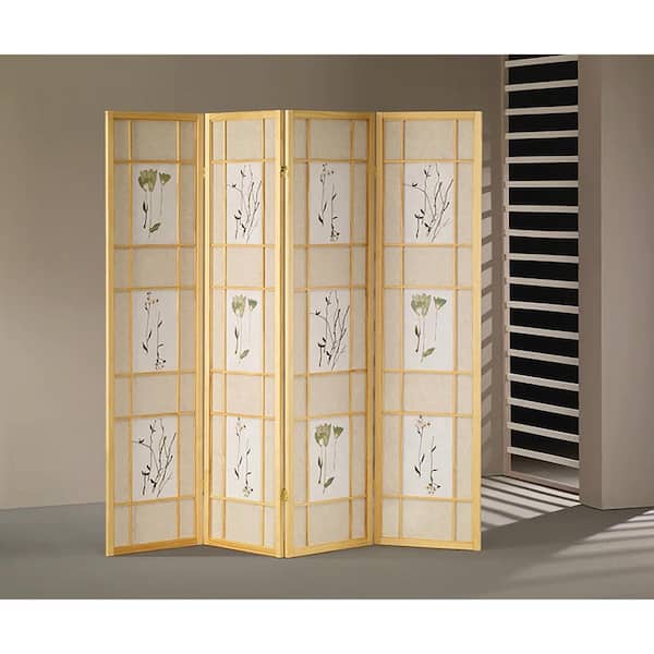 Venetian Worldwide 68 in. Wide Natural 4-Panel Square Floral Design Room Divider