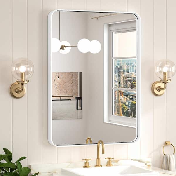 20 in. W x 30 in. H Modern Rectangular Aluminum Framed Wall Bathroom Vanity Mirror in White