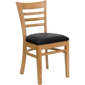 Hercules Series Natural Wood Ladder Back Wooden Restaurant Chair with Black Vinyl Seat
