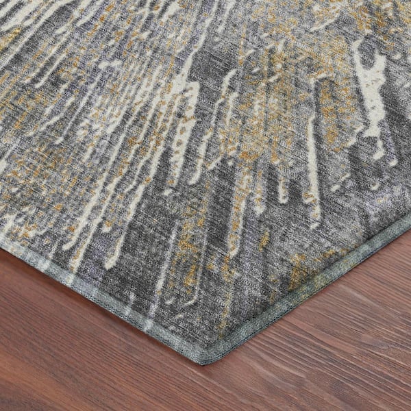 Mayfield Premium Machine Washable Abstract AMF2283 Gold 2 ft. x 7 ft. Runner Rug