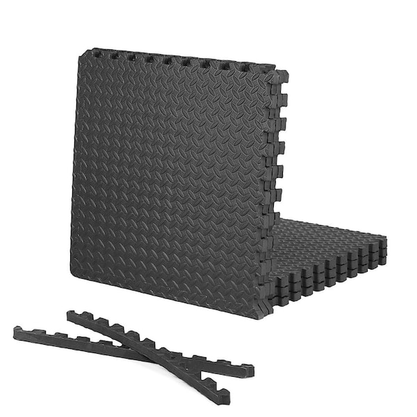 CAP Black 24 in. W x 24 in. L x 1 in. T EVA Foam Double-Sided Diamond Pattern Gym Flooring Mat (6 Tiles/Pack) (24 sq. ft.)