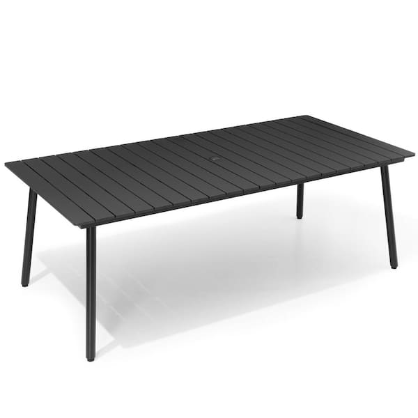 82.7 in. Black Rectangular Aluminum Outdoor Patio Dining Table with Wood-Like Tabletop
