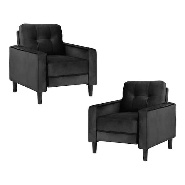 EVERGLADE HOME Talon 32.5 in. W Square Arm Velvet Straight Rectangle Chair in Black (Set of 2)