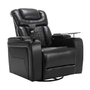 Black PU Leather Power Recliner with USB Ports and Storage