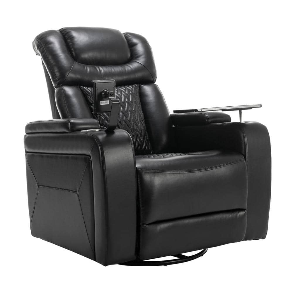 Nestfair Black PU Leather Power Recliner With USB Ports And Storage ...