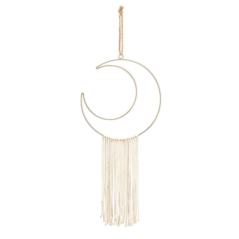 Crescent Moon Large Metal Wall Decor with Fringe