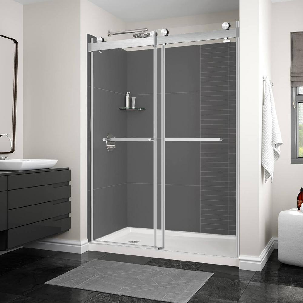 72" Frameless Clear Glass Sliding Shower Door with Brushed Nickel Finish