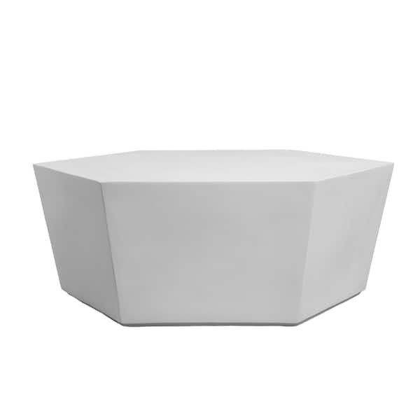 UPHA 41 in. Porcelain White Hexagon Magnesium Oxide Concrete Outdoor Patio Coffee Table