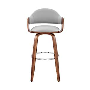 26 in. Rich Grey Faux Leather Walnut Wood Bar Stool