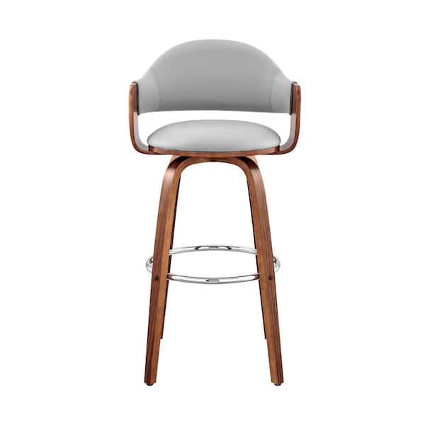 HomeRoots 26 in. Rich Grey Faux Leather Walnut Wood Bar Stool