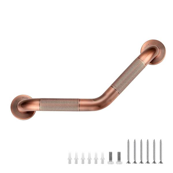 16 in. Angled Knurled Stainless Steel Grab Bars in Copper with Installation Hardware for Bathtubs and Showers