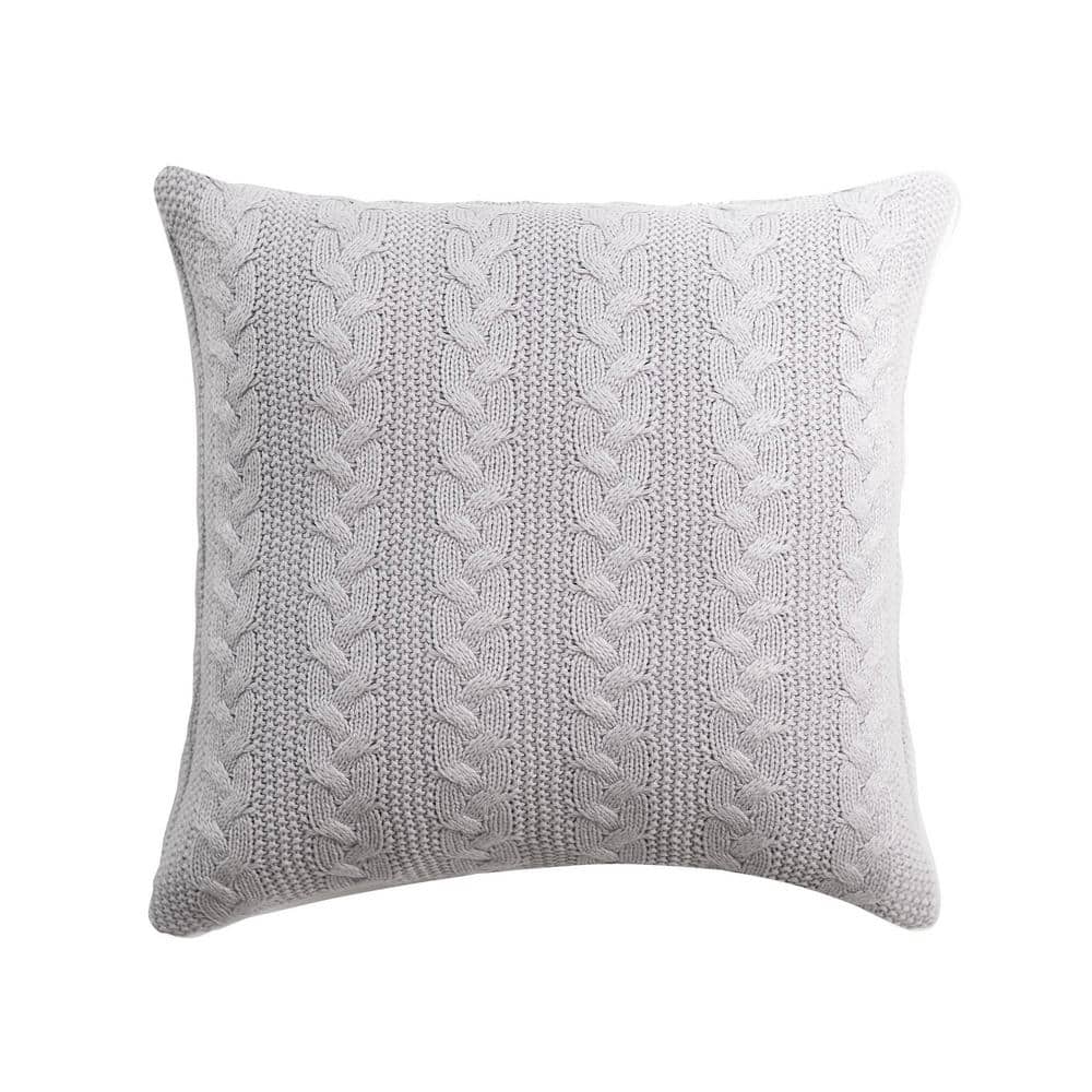 Cable Knit Decorative Light Gray Throw Pillow