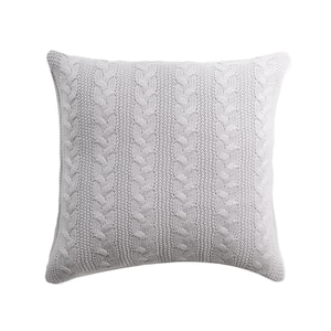 100% Acrylic Light Gray Cable Knit Decorative 20 in. x 20 in. Throw Pillow
