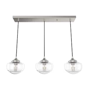 Saddle Creek 3-Light Brushed Nickel Schoolhouse Chandelier with Clear Seeded Glass Shades