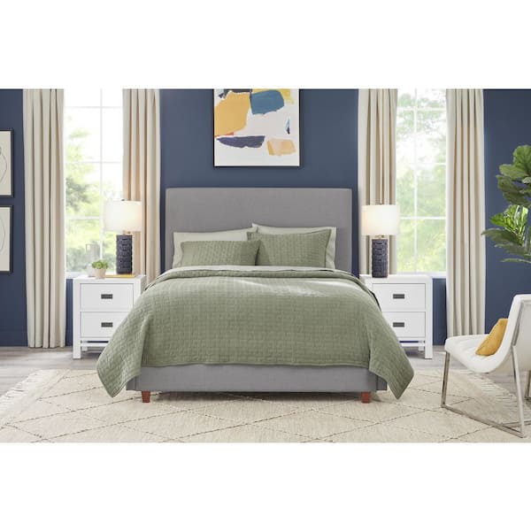 Home Decorators Collection Charcoal Gray Upholstered Platform Queen Bed with Square Headboard