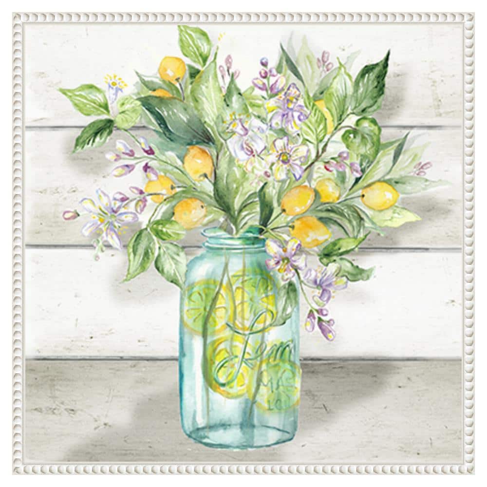 22" White Framed Watercolor Lemons in Mason Jar Canvas Print