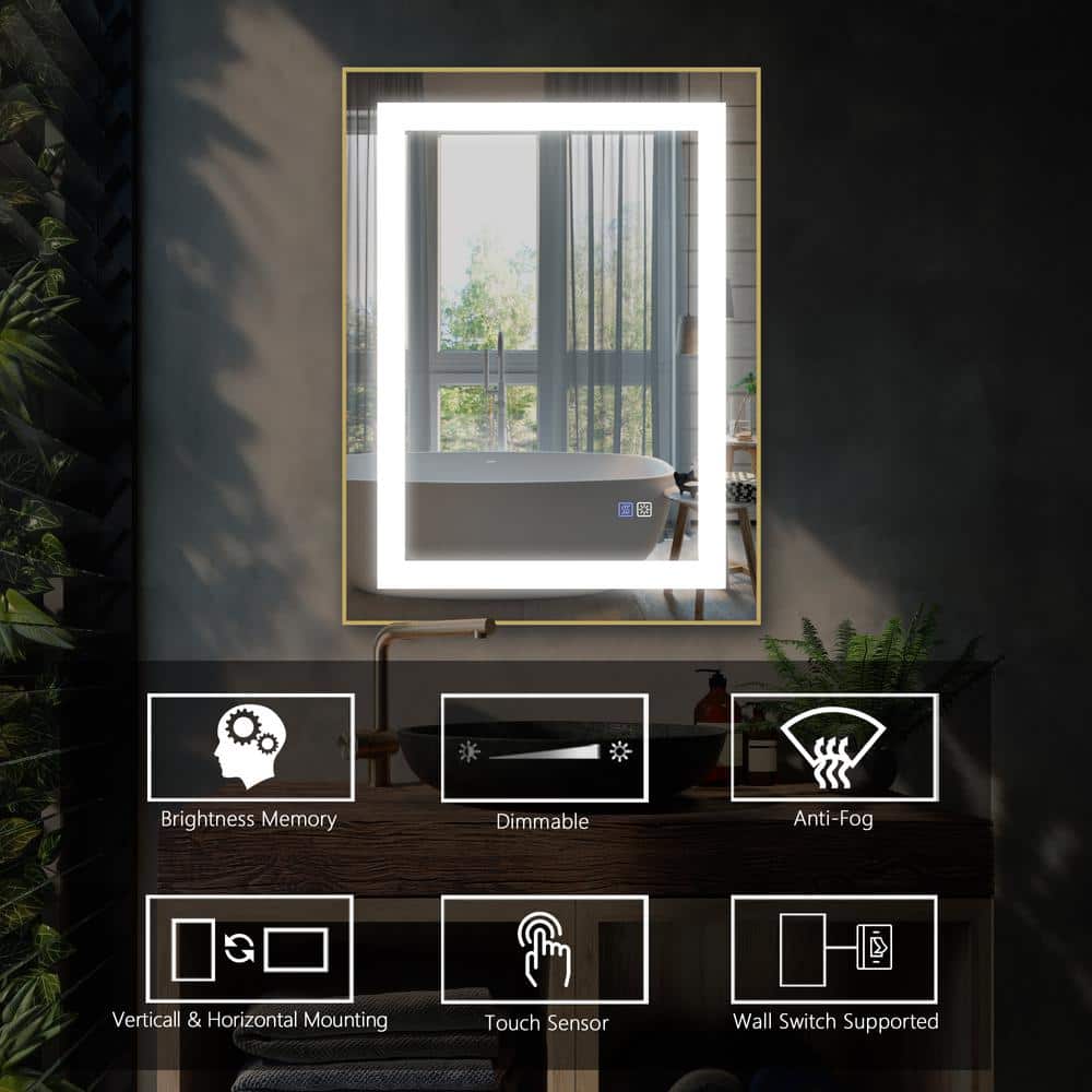 32 in. W x 24 in. H Rectangular Framed Wall Bathroom Vanity Mirror in Gold 
