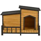 Animal House 47.2 in. Fir Wood Small Dog House with Porch and Waterproof Asphalt Roof - Large