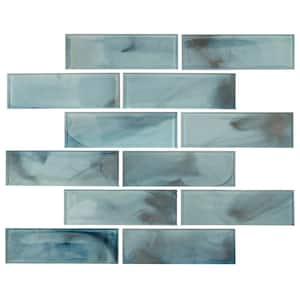 Blue Shimmer Subway 12 in. x 12 in. x 0.24 in. Glass Mesh-Mounted Mosaic Wall Tile (14.4 sq. ft./Case)