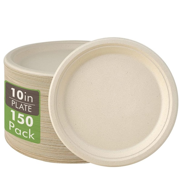 150-Pack Nature Paper Compostable Disposable Paper Plates, Crafted from Natural Biodegradable Bagasse