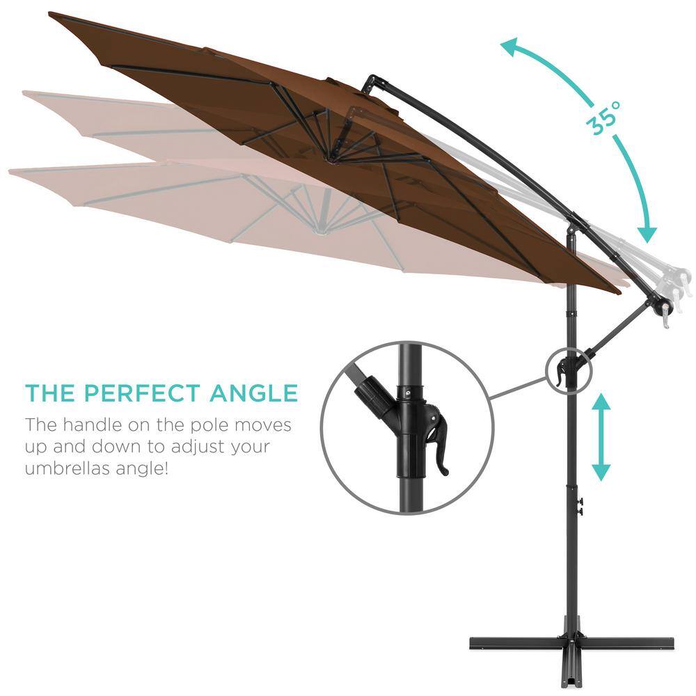 10ft Brown Polyester Cantilever Patio Umbrella with Adjustable Tilt