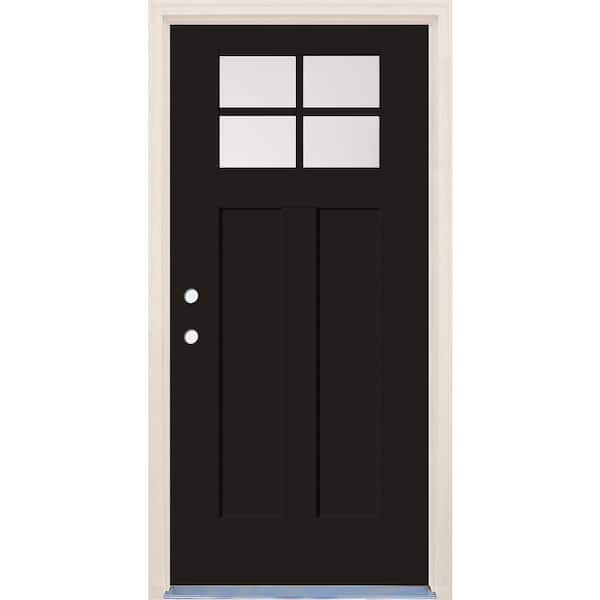 Builders Choice 36 in. x 80 in. Right-Hand 4-Lite Clear Glass Onyx Painted Fiberglass Prehung Front Door with 6-9/16 in. Frame