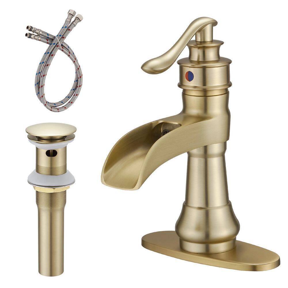 Waterfall Single Hole Single-Handle Low-Arc Bathroom Faucet with Pop-up Drain Assembly in Brushed Gold price history on PriceWatchPro